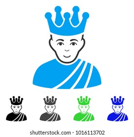 Glad Emperor vector pictograph. Vector illustration style is a flat iconic emperor symbol with grey, black, blue, green color variants. Person face has smiling mood.