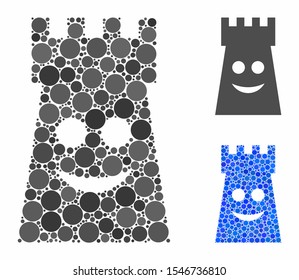 Glad fort tower mosaic of round dots in various sizes and shades, based on glad fort tower icon. Vector dots are united into blue mosaic. Dotted glad fort tower icon in usual and blue versions.