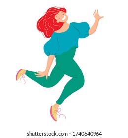 Glad girl jumping high happily