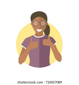 Glad, joyful black girl, flat vector icon