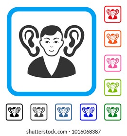 Glad Listener vector pictograph. Human face has glad sentiment. Black, gray, green, blue, red, pink color additional versions of listener symbol inside a rounded square.