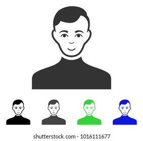 Glad Male vector pictograph. Vector illustration style is a flat iconic male symbol with gray, black, blue, green color versions. Person face has cheerful sentiment.