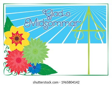 Glad Midsommar Flowers And May Pole Greeting Card