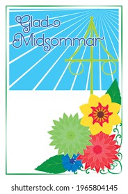 Glad Midsommar Flowers And May Pole Greeting Card