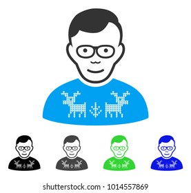 Glad Nerd Guy vector icon. Vector illustration style is a flat iconic nerd guy symbol with grey, black, blue, green color versions. Human face has joyful emotion.