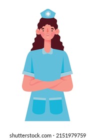 glad nurse illustration with blue uniform
