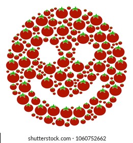 Glad Smile collage of tomato in different sizes. Vector tomatoes objects are combined into glad smile illustration. Salad vector design concept.