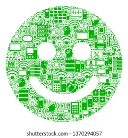 Glad Smile composition icon organized for bigdata and computing purposes. Vector glad smile mosaics are organized from computer, calculator, connections, wi-fi, network,