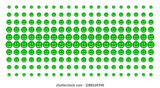 Glad smile icon halftone pattern, designed for backgrounds, covers, templates and abstraction concepts. Vector glad smile objects organized into halftone grid.