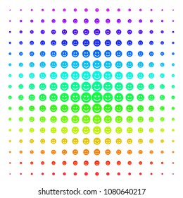 Glad Smile icon spectral halftone pattern. Vector glad smile objects arranged into halftone grid with vertical spectral gradient. Designed for backgrounds, covers and abstraction compositions.