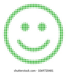 Glad Smiley halftone vector icon. Illustration style is dotted iconic Glad Smiley icon symbol on a white background. Halftone matrix is round spots.