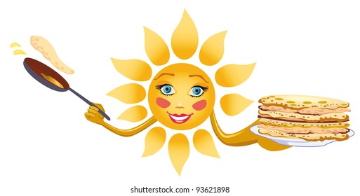 A glad sun celebrates Shrovetide and fries pancakes