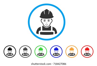 Glad Worker rounded icon. Style is a flat glad worker gray symbol inside light blue circle with black, gray, green, blue, red, orange variants. Vector designed for web and software interfaces.