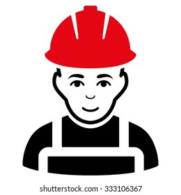 Glad Worker vector icon. Style is bicolor flat symbol, intensive red and black colors, rounded angles, white background.
