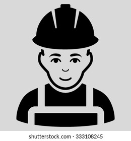 Glad Worker vector icon. Style is flat symbol, black color, rounded angles, light gray background.