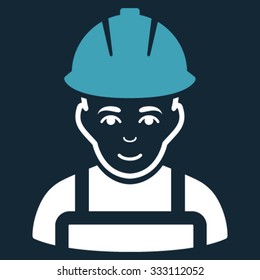 Glad Worker vector icon. Style is bicolor flat symbol, blue and white colors, rounded angles, dark blue background.