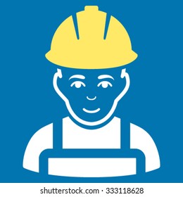 Glad Worker vector icon. Style is bicolor flat symbol, yellow and white colors, rounded angles, blue background.