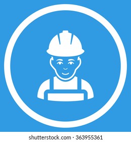 Glad Worker vector icon. Style is flat circled symbol, white color, rounded angles, blue background.
