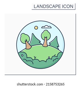 Glade color icon. Open, grassy area within forest. Space surrounded by woods.Landscape concept.Isolated vector illustration