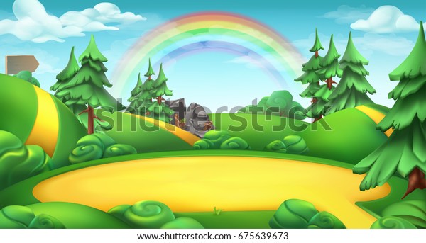 Glade in a forest. Nature landscape 3d vector background