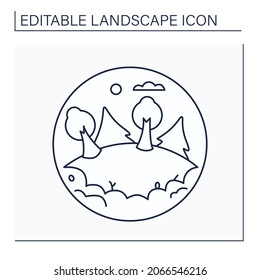 Glade line icon. Open, grassy area within forest. Space surrounded by woods.Landscape concept.Isolated vector illustration. Editable stroke