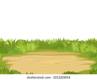 Glade. Place in a meadow. Grass close-up. Beautiful green rural landscape. Isolated. Cartoon style. Flat design. Countryside view. Vector illustration. art