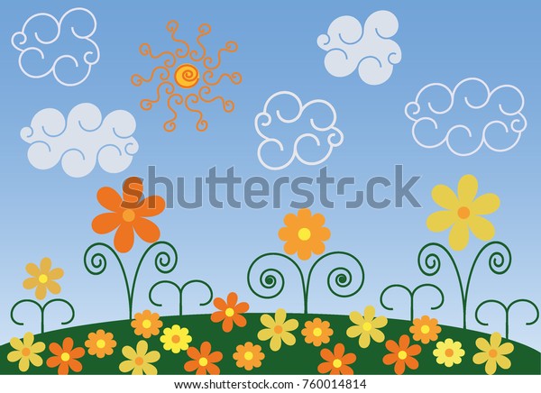Glade Summer Picture Sun Drawing Kids Stock Vector Royalty Free 760014814