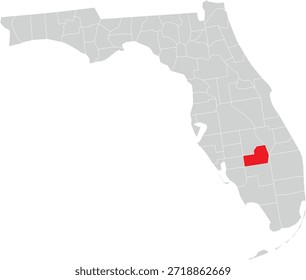 Glades County on Map of Florida State Editable Vector