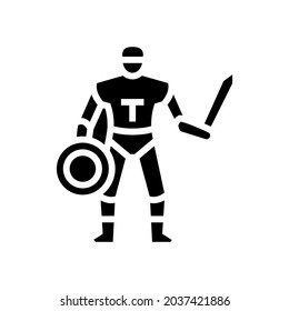 gladiator ancient greece warrior glyph icon vector. gladiator ancient greece warrior sign. isolated contour symbol black illustration