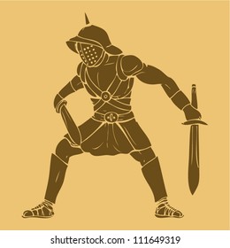 Gladiator in carved style illustration