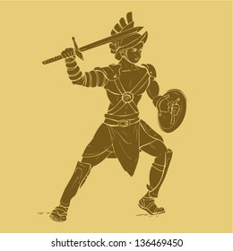 Gladiator in carved style illustration