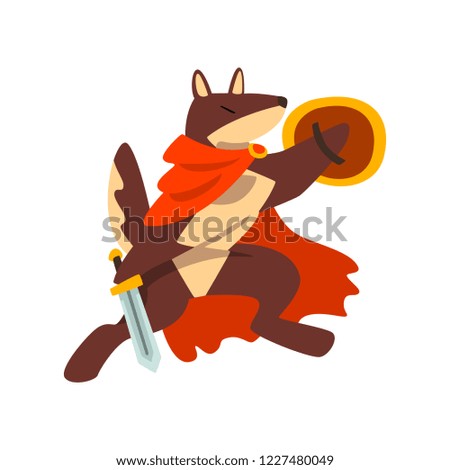 Gladiator dog character fighting with sword and shield vector Illustration on a white background