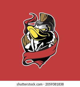 Gladiator duck head emblem logo, this cool and fierce image is suitable for team sport logos such as e-sports or hunting, can be used for roast duck restaurant or duck farm