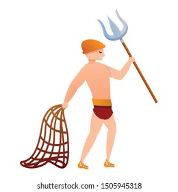 Gladiator with fight fork icon. Cartoon of gladiator with fight fork vector icon for web design isolated on white background
