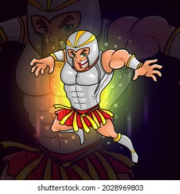 The gladiator with helmet armor esport logo design of illustration