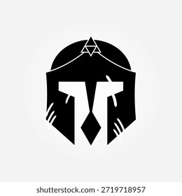 SÍMBOLO DEL LOGOTIPO DEL DISEÑO DEL VECTOR DEL ARTE DEL CASCO DEL GLADIADOR 