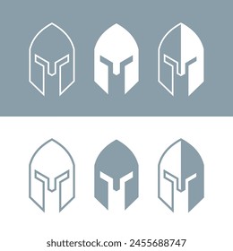 Gladiator helmet icons set. Iron armor of a warrior or knight. Symbol of battle or troops, army. Bronze helmet of a Roman warrior or Spartan.