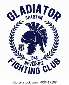 Gladiator helmet illustration with vintage typography, t-shirt graphic. Vectors