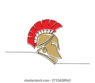 Gladiator helmet line art style illustration. Spartan headgear simple outline illustration. 