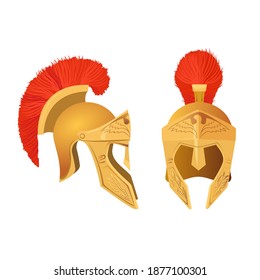 Gladiator helmet set. Roman ancient military armoring for head. Vector