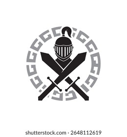 Gladiator Helmet Vector Illustration with Warrior Sword for Historic Combat Logo