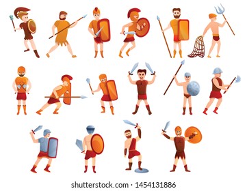 Gladiator icons set. Cartoon set of gladiator vector icons for web design