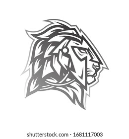 Gladiator Lion Head Mascot Logo Line Art