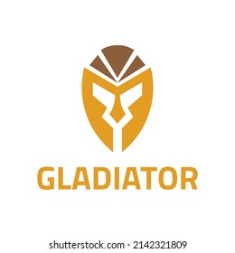 gladiator logo vector with flat yellow and brown color style