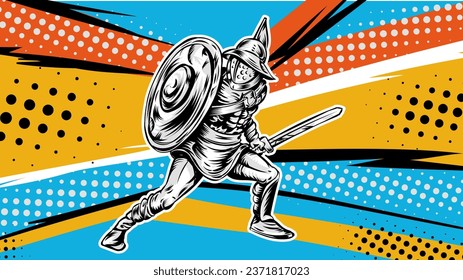 Gladiator on pop art background. vector illustration