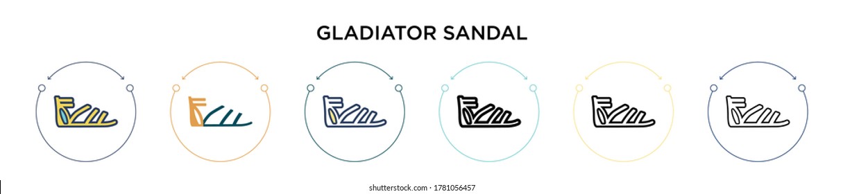 Gladiator sandal icon in filled, thin line, outline and stroke style. Vector illustration of two colored and black gladiator sandal vector icons designs can be used for mobile, ui, web