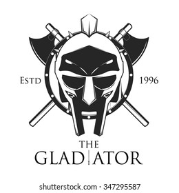 Gladiator shield with crossed axe vector illustration, logo design