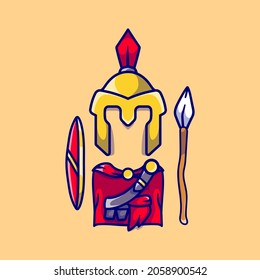 gladiator spartan armor and weapon collection illustration, suitable for mascot designs or spartan gladiator t-shirts