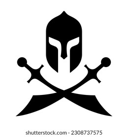 Gladiator spartan helmet with swords, vector logo template.