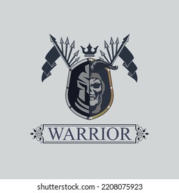 Gladiator Spartan Skull Warrior Shield Weapon Armor Logo Design Template For Brand Or Company